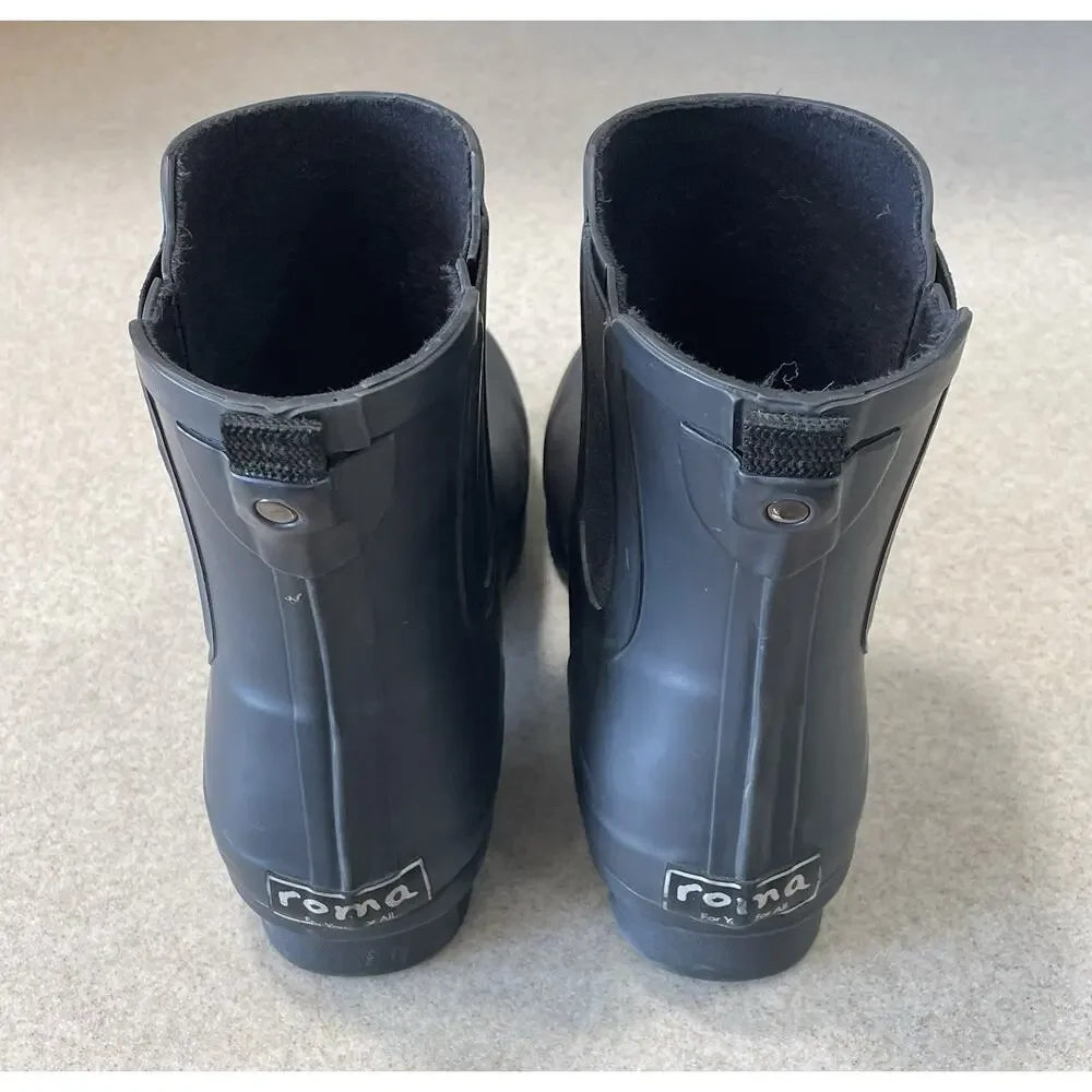 Roma Women's Size 7 Chelsea Rain Boots Black Rubber Ankle Boots -Puddle Jumper